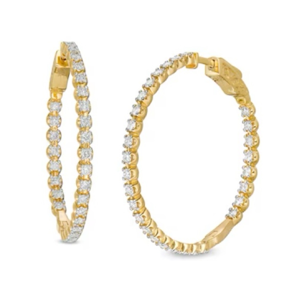 2 Carat TW, natural diamond in-and-out gold hoop earring